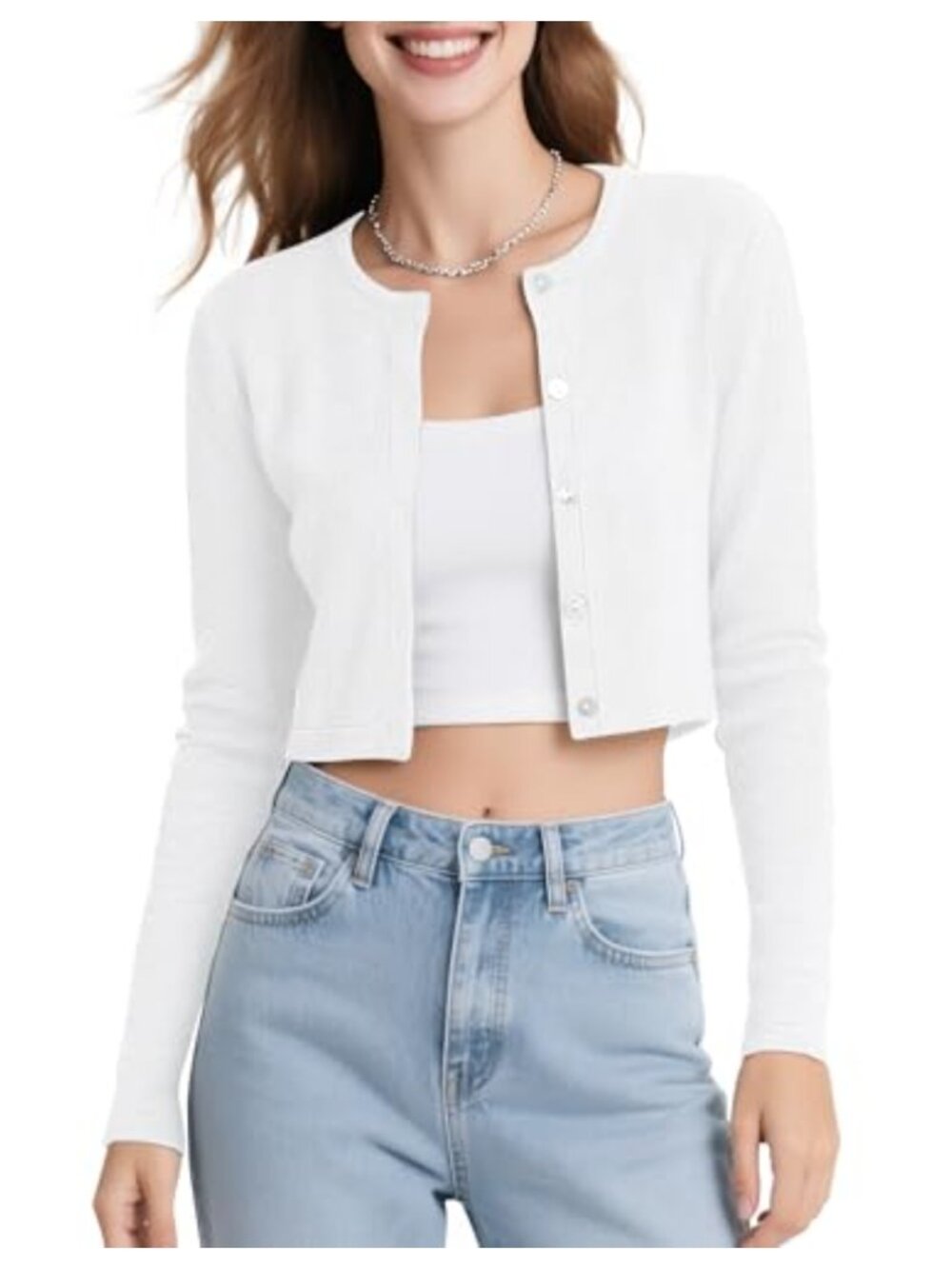 Cropped Cardigan Sweater Women Long Sleeve Button Up Shrug